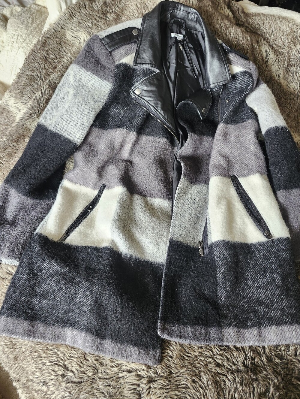 Buffalo David Bitton Plaid And Faux Leather Coat- Women's Large